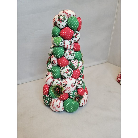 Two Fabric Stuffed Christmas Trees Handmade Table Decoration Holiday Decor - Picture 11 of 16